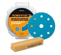 POWERTEC PRO 45901C 45PK, 5 Inch 9 Holes Assorted Sanding Disc & Abrasive Cleaning Stick, 80/120/220 Grit Ceramic Hook and Loop Backing Discs for Festool Orbital Sanders-Automotive, Metal, Woodworking