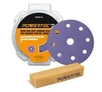 POWERTEC PRO 45901Z 45PK, 5 Inch 9 Holes Assorted Sanding Disc & Abrasive Cleaning Stick, 80/120/220 Grit Zirconia Hook and Loop Backing Discs for Festool Orbital Sanders-Automotive, Metal,Woodworking