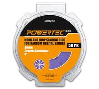 POWERTEC PRO 50PK, 6 Inch 49 Holes Sanding Disc, 80 Grit, Zirconia Hook and Loop Film Backing Sandpaper for Festool Random Orbital Sanders - Automotive, Paint, Metal, Woodworking (46108Z-50)