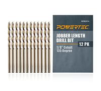POWERTEC QDB2014 Cobalt Drill Bit 1/8-Inch | 135 Degree Drill Bit Set - 12 Pack