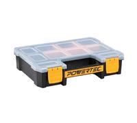 POWERTEC Small Parts Organizer & Tool Box - 10 Compartments, Stackable Storage with Removable Dividers, Clear Lid, Portable Design (72117)