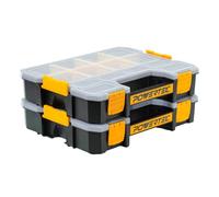 POWERTEC Small Parts Organizer & Tool Box - 14 Compartments, Stackable Storage with Interlocking Latch, Removable Dividers, Clear Lid, Portable Design, 2-Pack (72364-P2)