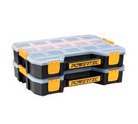 POWERTEC Stackable Tool Box Organizer with Removable Dividers - 17 Compartments, Interlocking, Portable Design, 2-Pack (72118-P2)