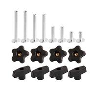 POWERTEC T-Track Knob Kit, 16 Piece Set, Black Polypropylene with Steel Inserts, 5/16”-18 T-Bolts, For Woodworking Jigs and Fixtures