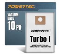 POWERTEC Turbo I, 9-20-27 Fleece Filter Bags 10PK, for Fein Dustex 25 L Wet/Dry Dust Extractor, for Fein 31345061010 Shop Vacuum Replacement Bags, Filter Bags, Dust Bags (75041-P2)