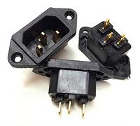 POWERTOOL 3 Pin Mains Plug, 3 Pin Male Plug EC320 C14/3 Pin Male Plug Chassis PCB Panel Power Inlet Socket Connector（5PCS Brown(Copper Pins)）