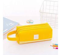 POWERTOOL Double Zipper Pencil Case, Simple Portable Pencil Bag Hand Strap Candy Color Pencil Case Cosmetic Bag Stationery for School, Outgoing(Yellow)