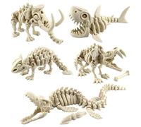 PowerTRC 5PCS 3D Printed Dinosaur Skeletons, Fidget Toys, Mosasaurus Ankylosaurus Mammoth Shark Saber Tiger Toy, 3D Printed Dragon Animals Toys, Articulated 3D Figurine Stress Relief Toy Bone White