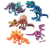 PowerTRC 5PCS 3D Printed Dinosaur Skeletons, T-Rex Triceratops Stegosaurus Velociraptor Spinosaurus Fidget Toys, 3D Printed Dragon Animals Toys, Articulated 3D Figurine Stress Relief Toy
