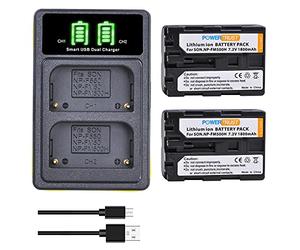 PowerTrust 2-Pack 1800mAh NP-FM500H Battery and Type-C Charger for Sony SLT A99 II, A99, A65, A58, A77 II, A77V, A57, A450, A500, A550, A560, A580, A850, A900, A200, A300, A350