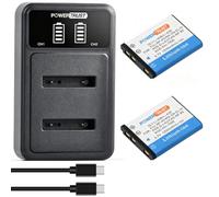 PowerTrust 2Pcs 1200mAh Li-42B Li-40B EN-EL10 D-Li63 Battery + LED Dual Charger with USB and type-C port for NP-45, NP-80, NP-82, KLIC-7006