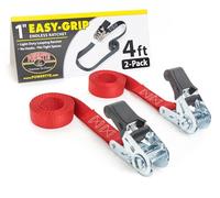 PowerTye 1in x 4ft Easy-Grip Light-Duty Endless Ratchet Straps (no Hooks) - 400 lb. Working Load Limit / 1,200 lb. Breaking Strength - Red 2-Pack