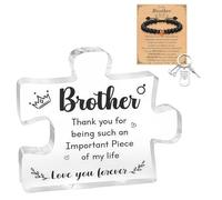 poweybshin 3-Piece Set Acrylic Puzzle Plaque with Bracelet & Keychain, Unique brother gifts for Men, Meaningful Keepsake and Desktop Decoration gift for brother