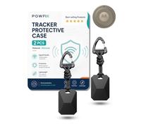 powfix 2 Pack Black Leather Case for Motorola Moto Tag 2 Locator Tracker | Shockproof Soft Silicone Skin, Anti-Scratch Durable Holder & Metal Keyring Set - Car Key Luggage Dog Collar Accessories