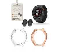 Powfix 2-Pack for Garmin fēnix 7X PRO SOLAR 51mm Smartwatch Case, Full-Coverage Ultra-Slim Soft TPU Cover, Ultra-Thin Anti-Scratch Shockproof Protector with Dust Plugs, Clear & Orange