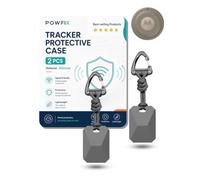 powfix 2 Pack Grey Leather Case for Motorola Moto Tag 2 Locator Tracker | Shockproof Soft Silicone Skin, Anti-Scratch Durable Holder & Metal Keyring Set - Car Key Luggage Dog Collar Accessories