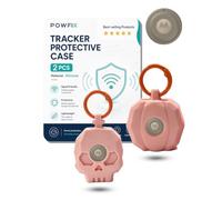 powfix 2 Pack Pink Leather Case for Motorola Moto Tag 2 Locator Tracker | Shockproof Soft Silicone Skin, Anti-Scratch Durable Holder & Metal Keyring Set - Car Key Luggage Dog Collar Accessories