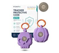 powfix 2 Pack Purple Leather Case for Motorola Moto Tag 2 Locator Tracker | Shockproof Soft Silicone Skin, Anti-Scratch Durable Holder & Metal Keyring Set - Car Key Luggage Dog Collar Accessories
