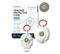 powfix 2 Pack White Leather Case for Motorola Moto Tag 2 Locator Tracker | Shockproof Soft Silicone Skin, Anti-Scratch Durable Holder & Metal Keyring Set - Car Key Luggage Dog Collar Accessories