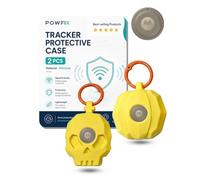 powfix 2 Pack Yellow Leather Case for Motorola Moto Tag 2 Locator Tracker | Shockproof Soft Silicone Skin, Anti-Scratch Durable Holder & Metal Keyring Set - Car Key Luggage Dog Collar Accessories