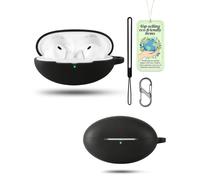 Powfix Black Silicone Case for HUAWEI FreeBuds Neo, Shockproof Cover | Includes Lanyard Strap & S-Carabiner Clip, Soft Gel Anti-Scratch Protective Skin, Portable Earphone Charging Box Shell