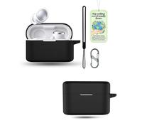 Powfix Black Silicone Case for Soundcore Liberty Buds 2, Shockproof Cover | Includes Lanyard Strap & S-Carabiner Clip, Soft Gel Anti-Scratch Protective Skin, Portable Earphone Charging Box Shell