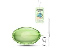 powfix Clear TPU Case for HUAWEI FreeBuds Neo, Cover with Lanyard | Shockproof Transparent Green Soft Skin, Anti-Scratch Durable Shell, Metal Carabiner Clip & Wrist Strap Set