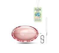 powfix Clear TPU Case for HUAWEI FreeBuds Neo, Cover with Lanyard | Shockproof Transparent Pink Soft Skin, Anti-Scratch Durable Shell, Metal Carabiner Clip & Wrist Strap Set
