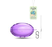powfix Clear TPU Case for HUAWEI FreeBuds Neo, Cover with Lanyard | Shockproof Transparent Purple Soft Skin, Anti-Scratch Durable Shell, Metal Carabiner Clip & Wrist Strap Set