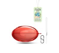 powfix Clear TPU Case for HUAWEI FreeBuds Neo, Cover with Lanyard | Shockproof Transparent Red Soft Skin, Anti-Scratch Durable Shell, Metal Carabiner Clip & Wrist Strap Set