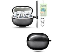 powfix Clear TPU Case for SHOKZ OpenDots 2, Cover with Lanyard | Shockproof Transparent Black Soft Skin, Anti-Scratch Durable Shell, Metal Carabiner Clip & Wrist Strap Set