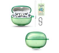 powfix Clear TPU Case for SHOKZ OpenDots 2, Cover with Lanyard | Shockproof Transparent Green Soft Skin, Anti-Scratch Durable Shell, Metal Carabiner Clip & Wrist Strap Set