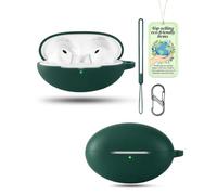 Powfix Green Silicone Case for HUAWEI FreeBuds Neo, Shockproof Cover | Includes Lanyard Strap & S-Carabiner Clip, Soft Gel Anti-Scratch Protective Skin, Portable Earphone Charging Box Shell