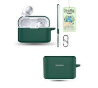 Powfix Green Silicone Case for Soundcore Liberty Buds 2, Shockproof Cover | Includes Lanyard Strap & S-Carabiner Clip, Soft Gel Anti-Scratch Protective Skin, Portable Earphone Charging Box Shell