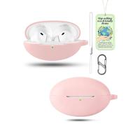 Powfix Pink Silicone Case for HUAWEI FreeBuds Neo, Shockproof Cover | Includes Lanyard Strap & S-Carabiner Clip, Soft Gel Anti-Scratch Protective Skin, Portable Earphone Charging Box Shell