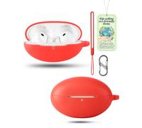 Powfix Red Silicone Case for HUAWEI FreeBuds Neo, Shockproof Cover | Includes Lanyard Strap & S-Carabiner Clip, Soft Gel Anti-Scratch Protective Skin, Portable Earphone Charging Box Shell