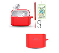 Powfix Red Silicone Case for Soundcore Liberty Buds 2, Shockproof Cover | Includes Lanyard Strap & S-Carabiner Clip, Soft Gel Anti-Scratch Protective Skin, Portable Earphone Charging Box Shell