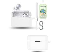 Powfix White Silicone Case for Soundcore Liberty Buds 2, Shockproof Cover | Includes Lanyard Strap & S-Carabiner Clip, Soft Gel Anti-Scratch Protective Skin, Portable Earphone Charging Box Shell