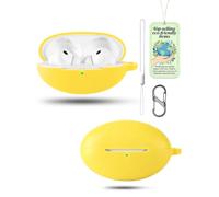 Powfix Yellow Silicone Case for HUAWEI FreeBuds Neo, Shockproof Cover | Includes Lanyard Strap & S-Carabiner Clip, Soft Gel Anti-Scratch Protective Skin, Portable Earphone Charging Box Shell