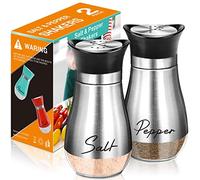 powglass Salt and Pepper Shaker Set, 4 oz Glass Base Salt Pepper Shaker with Stainless Steel Lid for Kitchen Cooking Table, Motorhome, Camp, BBQ Refillable Design (Silver)