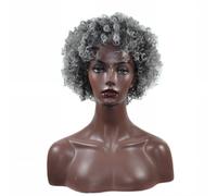 POWHA Short Afro Curly Wigs,Human grey Hair Wig for Black Women Pixie Curly Short Wigs,Resistant Curly Afro Wig