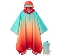 POWINSUN Hooded Rain Poncho for Adult, Waterproof Lightweight Raincoat for Hiking Camping, Gradient Orange/Blue, One size