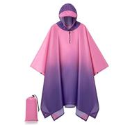 POWINSUN Hooded Rain Poncho for Adult, Waterproof Lightweight Raincoat for Hiking Camping, Gradient Pink/Purple, One Size