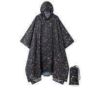 POWINSUN Hooded Rain Poncho for Adult, Waterproof Lightweight Raincoat for Hiking Camping, Irregular Lines, One size