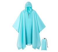 POWINSUN Hooded Rain Poncho for Adult, Waterproof Lightweight Raincoat for Hiking Camping, Light Blue, One size