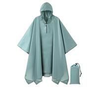 POWINSUN Hooded Rain Poncho for Adult, Waterproof Lightweight Raincoat for Hiking Camping, Light Dark Green, One size