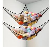Powkoo 2 Pack Teddy Hammock Extra Large Toy Hammock for Stuffed Animals - Soft Cuddly Toy Storage Net for Kids Bedroom Toddler Room Nursery Decor (Black)