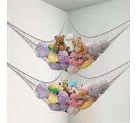 Powkoo 2 Pack Teddy Hammock Extra Large Toy Hammock for Stuffed Animals - Soft Cuddly Toy Storage Net for Kids Bedroom Toddler Room Nursery Decor (Grey)