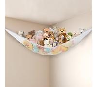 Powkoo Stuffed Animal Net Hammock Corner Large Toy Storage Organizer Holder Plushies Stuffy Storage Hammock for Kids Baby Nursery Bedroom Playroom Home Wall Room Decor (White)