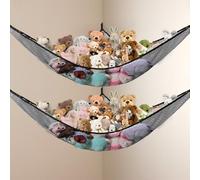 Powkoo Teddy Hammock 2 Pack - Soft Toy Storage Net - Cuddly Plush Toy Storage Hammock for Stuffed Animals - Teddy Bear Hanging Toy Storage - Large Corner Hanging Organizer for Kids Room Decor (Black)